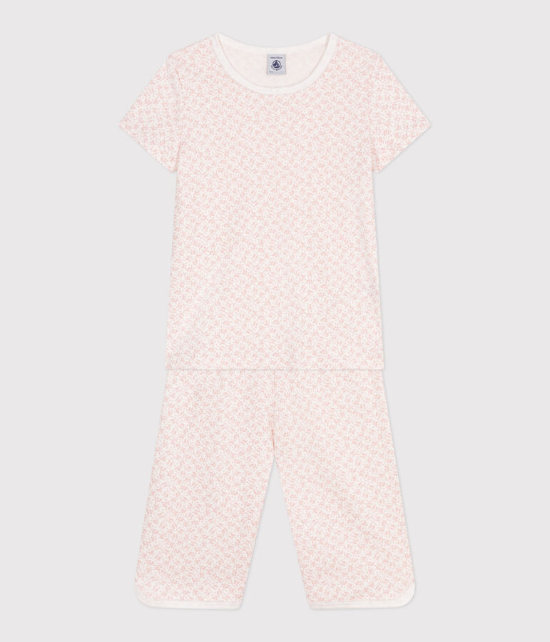 Pyjama capri enfant en coton imprim&eacute; fleuri MARSHMALLOW/ PANTY