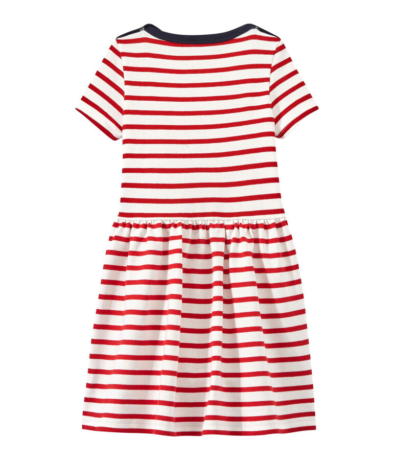 Robe fille ray&eacute;e blanc MARSHMALLOW/rouge TERKUIT