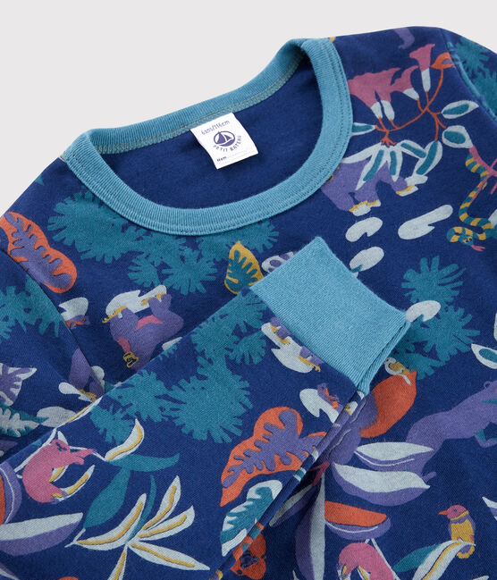 Pyjama imprimé jungle petit garçon en tubique bleu MEDIEVAL/blanc MULTICO