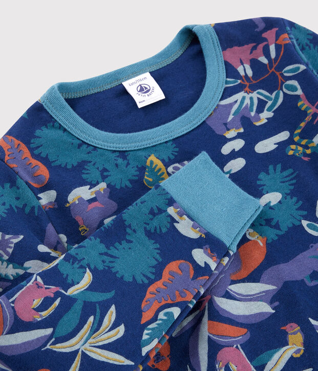 Pyjama imprim&eacute; jungle petit gar&ccedil;on en tubique bleu/multicouleur