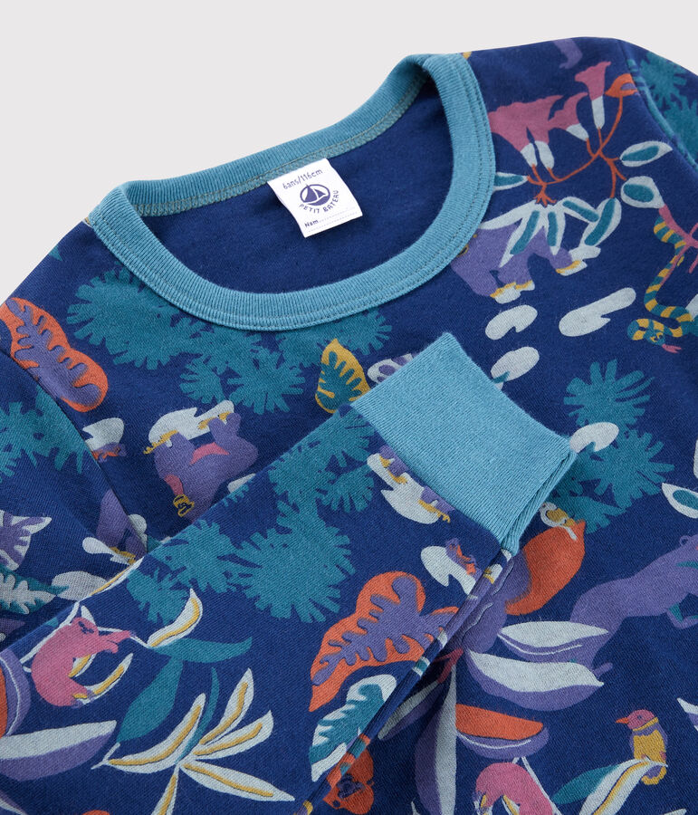 Pyjama imprim&eacute; jungle petit gar&ccedil;on en tubique bleu MEDIEVAL/blanc MULTICO