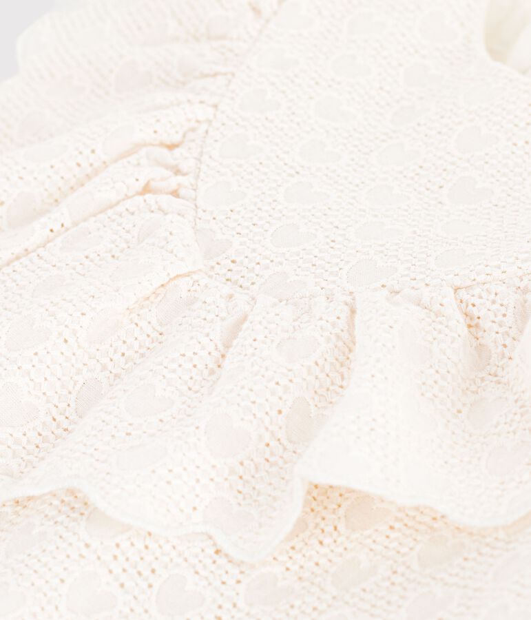 Robe enfant manches courtes en coton motifs c&oelig;urs blanc MARSHMALLOW