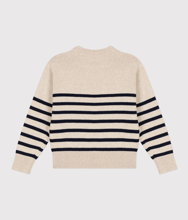 Pull en laine marini&egrave;re Femme &eacute;cru/bleu