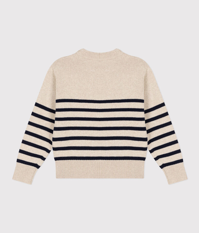 Pull en laine marini&egrave;re Femme &eacute;cru/bleu