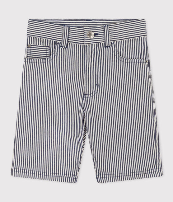Bermuda en toile de coton rayé enfant garçon bleu MEDIEVAL/blanc MARSHMALLOW