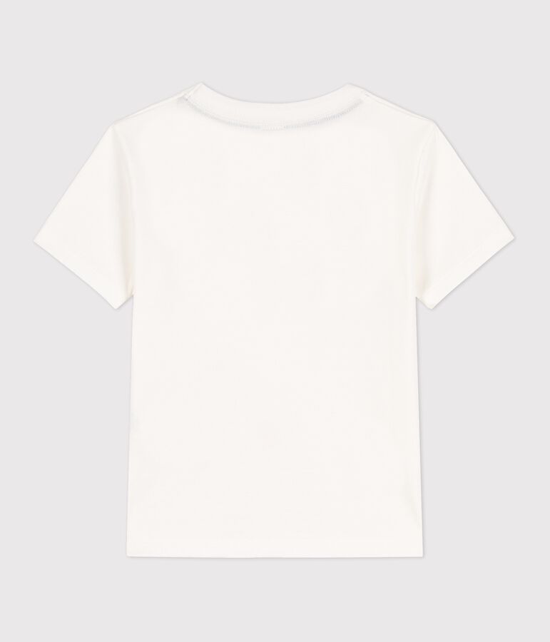 Tee-shirt manches courtes en coton enfant gar&ccedil;on blanc MARSHMALLOW