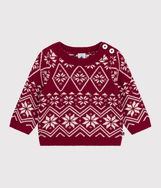 Pull bébé en laine et coton à motifs rouge AMARANTE/ AVALANCHE
