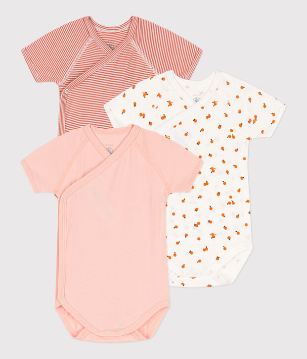 Lot de 3 bodies crois&eacute;s manches courtes imprim&eacute;s en coton multicouleur