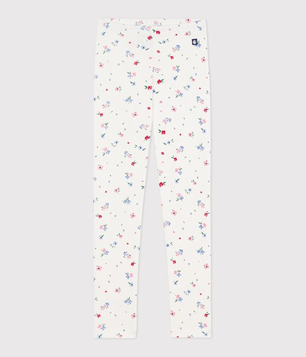 Legging enfant en coton imprim&eacute; fleurs blanc/multicouleur