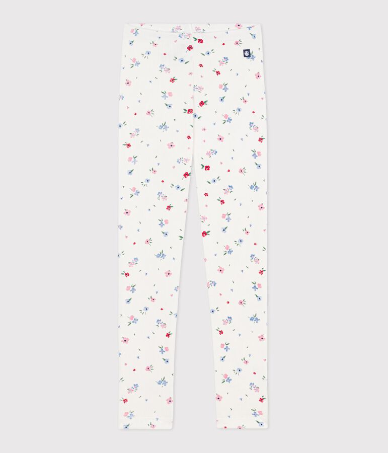 Legging enfant en coton imprim&eacute; fleurs blanc MARSHMALLOW/blanc MULTICO