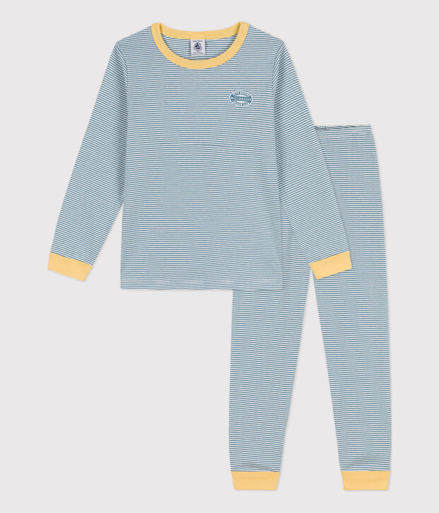 Pyjama milleraies en coton enfant bleu/blanc