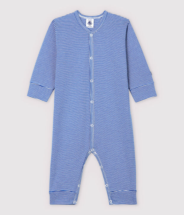 Dors-bien sans pieds b&eacute;b&eacute; rayures bleues en coton bleu/blanc