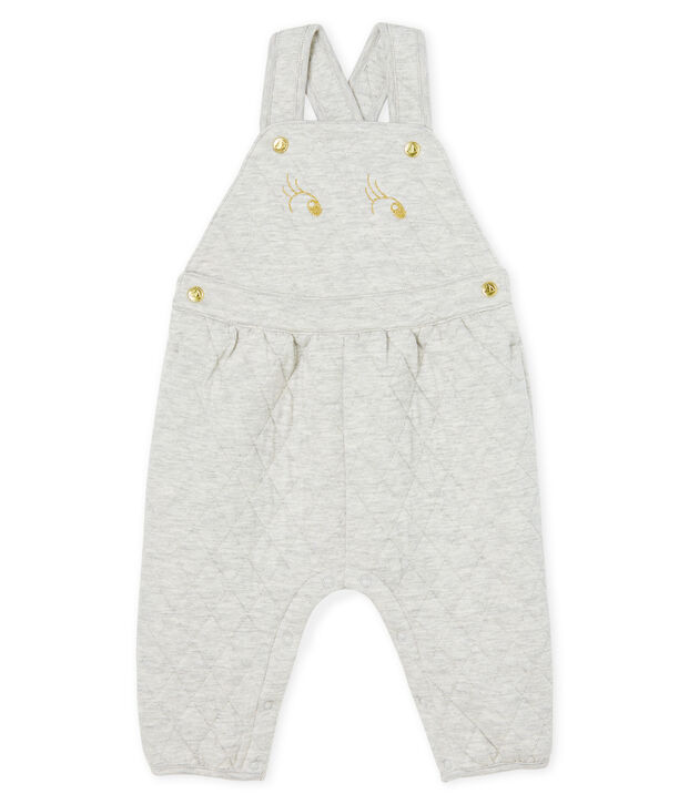 Salopette longue b&eacute;b&eacute; fille en tubique matelass&eacute; gris chin&eacute; clair