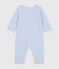 Pyjama b&eacute;b&eacute; en coton &eacute;ponge sans pieds &agrave; rayures bleu/&eacute;cru