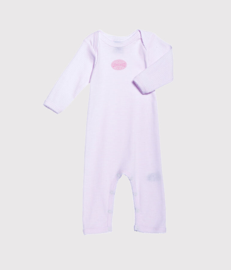Body long b&eacute;b&eacute; fille &agrave; milleraies rose/blanc