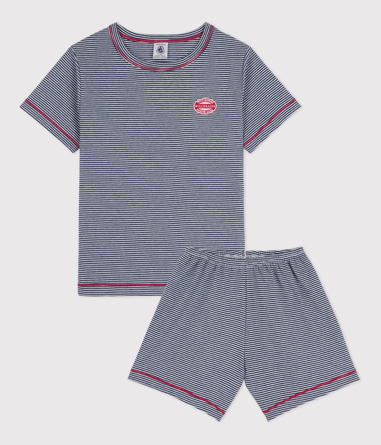 Pyjacourt milleraies en coton enfant bleu/blanc