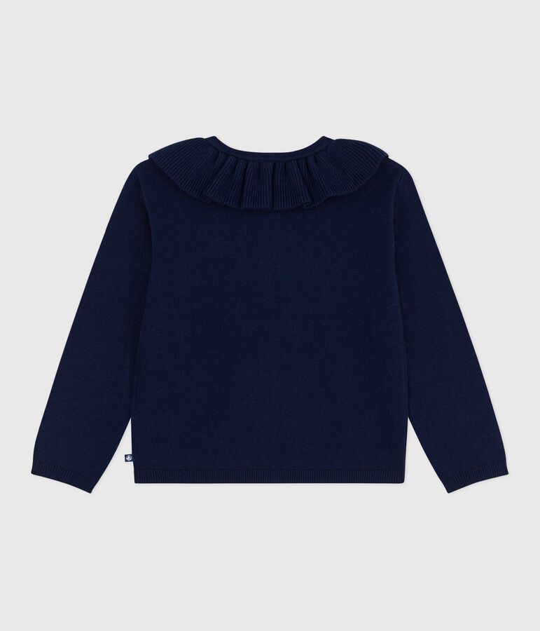 Cardigan enfant en laine et coton uni bleu SOIR