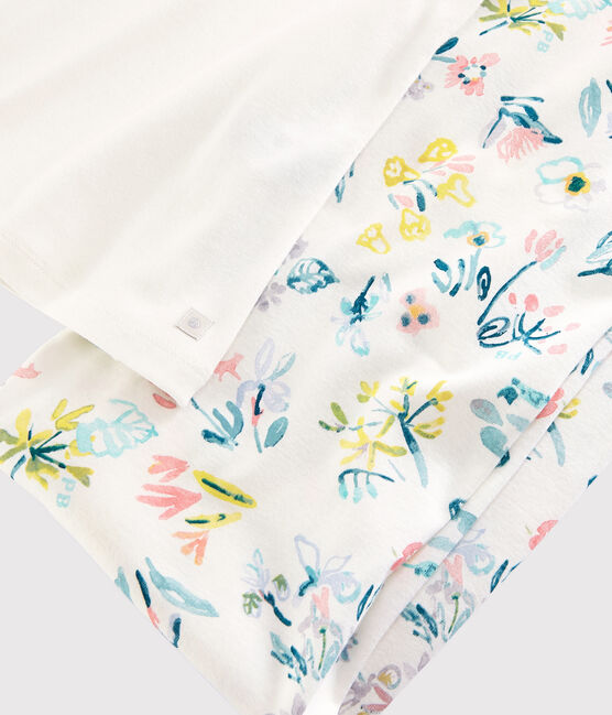 Pyjama fleurs printanières fille- femme en coton blanc MARSHMALLOW/blanc MULTICO