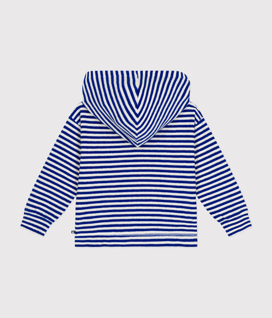 Sweatshirt rayé à capuche en bouclette éponge enfant bleu SURF/ AVALANCHE