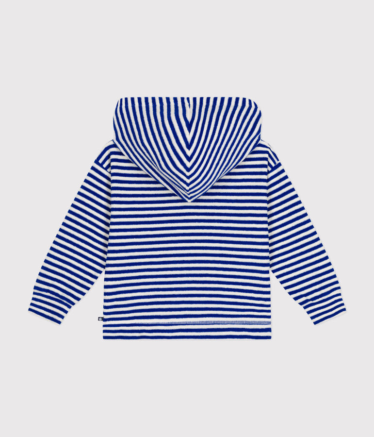 Sweatshirt ray&eacute; &agrave; capuche en bouclette &eacute;ponge enfant bleu SURF/ AVALANCHE