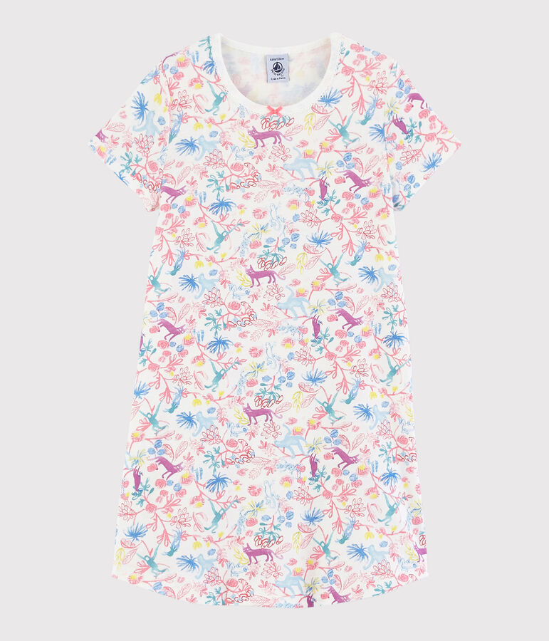 Chemise de nuit imprim&eacute; jungle petite fille en coton blanc/multicouleur
