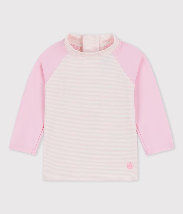 Tee-shirt anti-UV &eacute;coresponsable b&eacute;b&eacute; fille/gar&ccedil;on rose/blanc