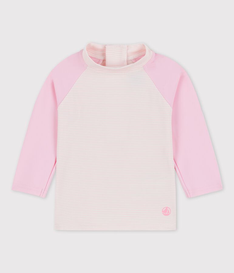 Tee-shirt anti-UV &eacute;coresponsable b&eacute;b&eacute; fille/gar&ccedil;on rose MINOIS/blanc MARSHMALLOW