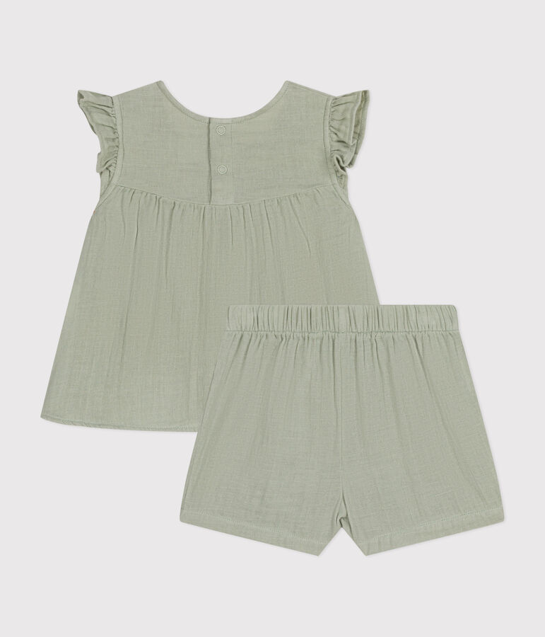 Ensemble blouse et short en gaze de coton b&eacute;b&eacute; vert HERBIER