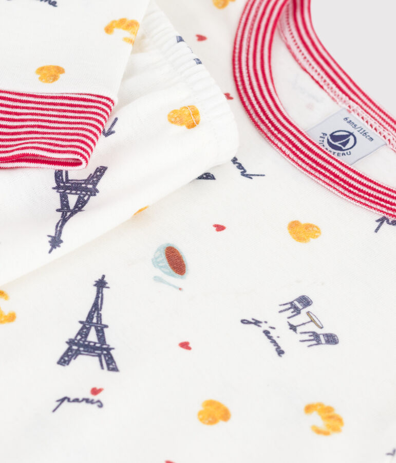 Pyjama enfant en coton tr&egrave;s ajust&eacute; imprim&eacute; blanc MARSHMALLOW/blanc MULTICO