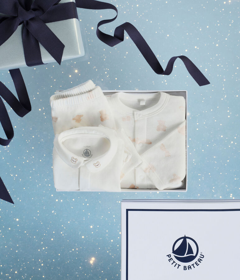 Ensemble cadeau 3 pi&egrave;ces b&eacute;b&eacute; imprim&eacute; ourson en coton MARSHMALLOW/ BRUN