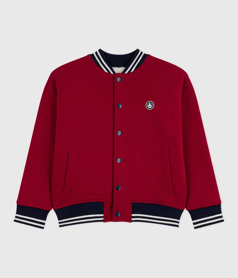 Teddy enfant en coton et sherpa uni rouge AMARANTE