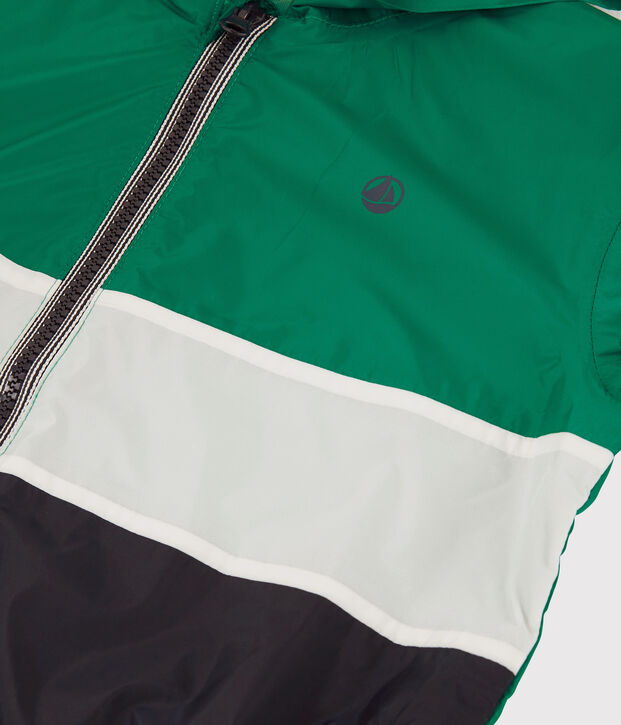 Coupe-vent en polyester recycl&eacute; enfant gar&ccedil;on bleu/vert