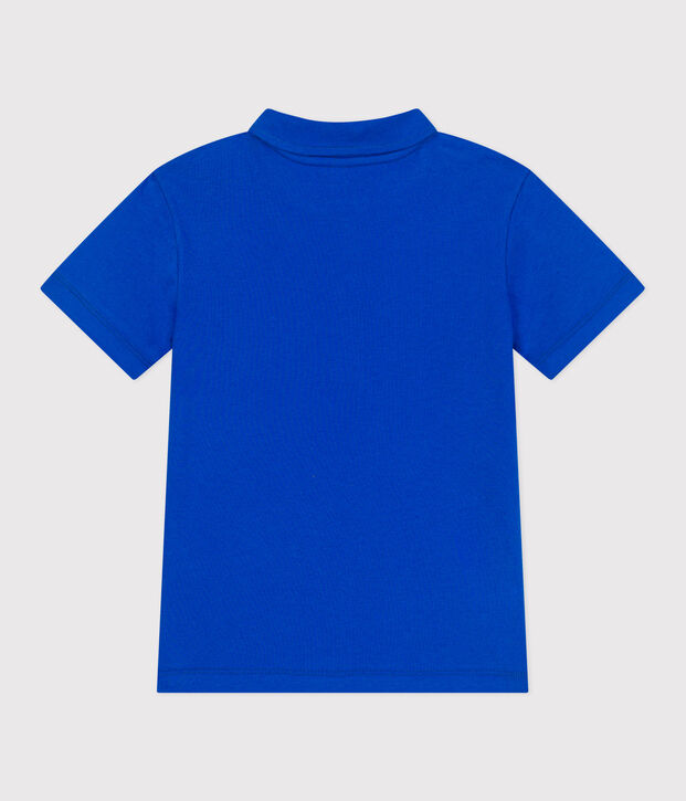 Polo enfant en coton &agrave; manches courtes uni bleu