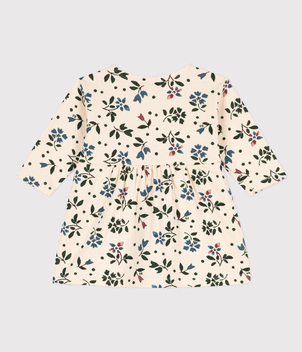 Robe manches longues b&eacute;b&eacute; imprim&eacute; fleuri en tubique &eacute;cru/multicouleur