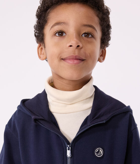 Sweatshirt zippé à capuche enfant en coton uni bleu SMOKING