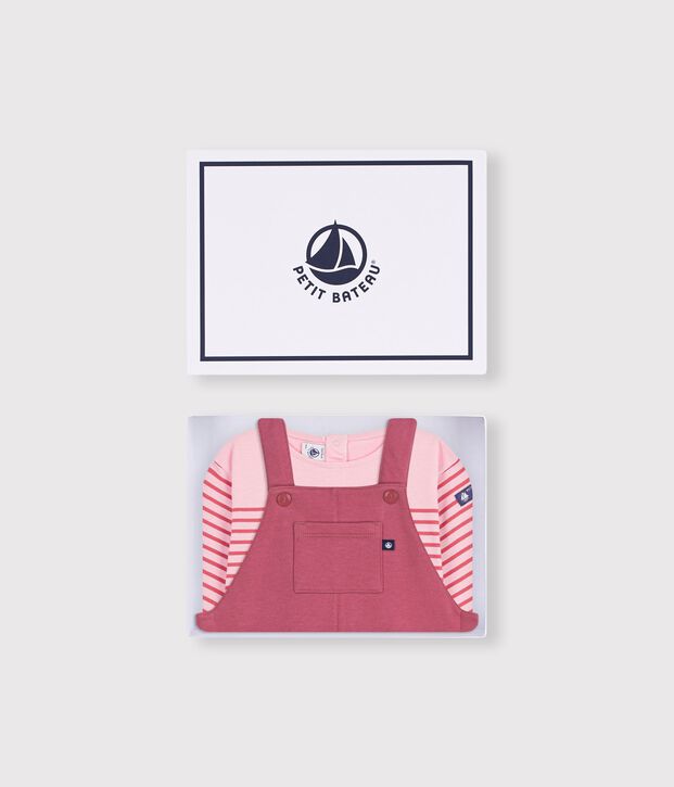 Ensemble cadeau b&eacute;b&eacute; en coton : tee-shirt et salopette multicouleur