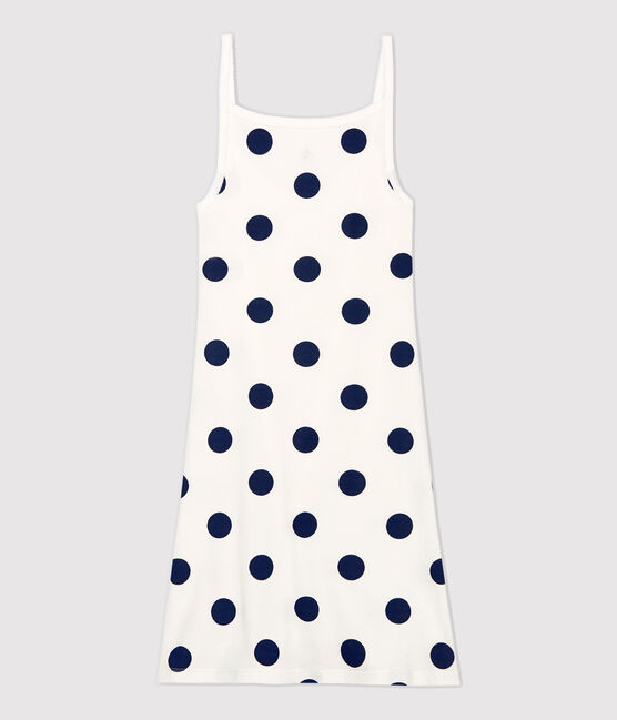 Robe à bretelles à pois en coton Femme blanc MARSHMALLOW/bleu MEDIEVAL
