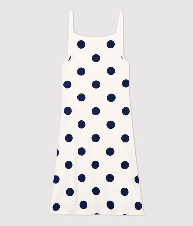 Robe &agrave; bretelles &agrave; pois en coton Femme blanc/bleu