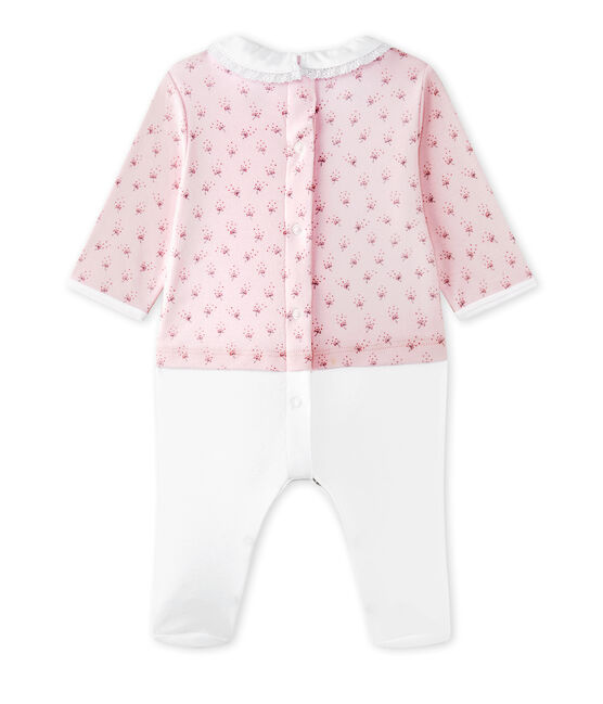 Combinaison guimpe bébé fille bi-matière rose VIENNE/blanc MULTICO
