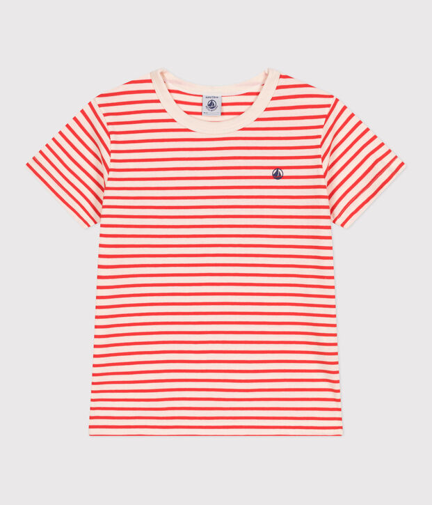Teeshirt enfant en coton manches courtes &agrave; rayures rouge/rouge