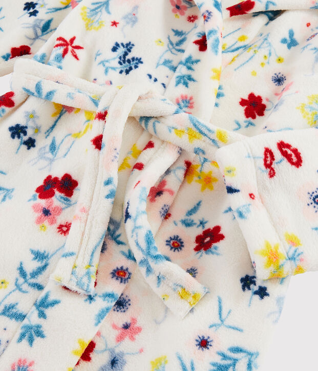 Robe de chambre &agrave; fleurs petite fille en polaire blanc/multicouleur
