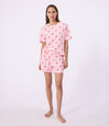 Pyjama short femme en coton imprim&eacute; c&oelig;ur