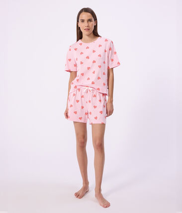 Pyjama short femme en coton imprimé cœur