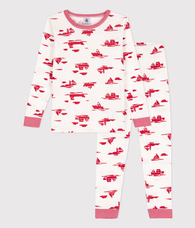 Pyjama ajust&eacute; en coton enfant blanc/rouge