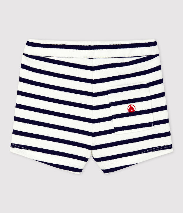 Short en jersey &eacute;pais bio b&eacute;b&eacute; blanc/bleu