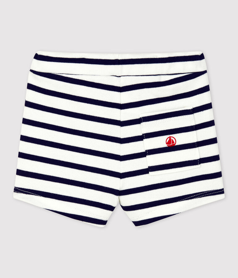 Short en jersey &eacute;pais bio b&eacute;b&eacute; blanc/bleu