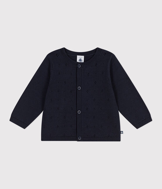 Cardigan bébé en tricot de coton uni bleu SMOKING