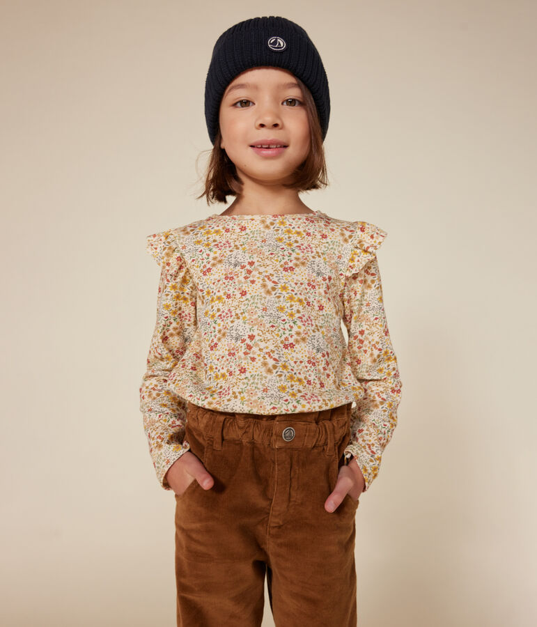 Tee-shirt manches longues en c&ocirc;te enfant fille blanc AVALANCHE/ MULTICO