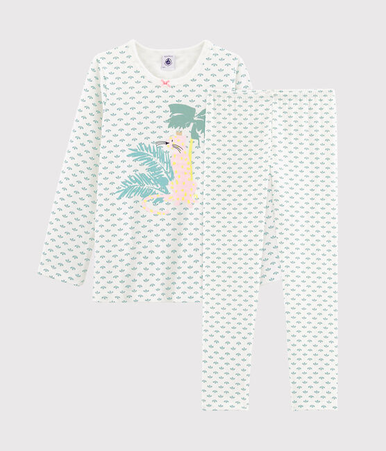 Pyjama petite fille en tubique blanc MARSHMALLOW/blanc MULTICO
