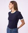 Tee-shirt femme en coton manches courtes uni bleu